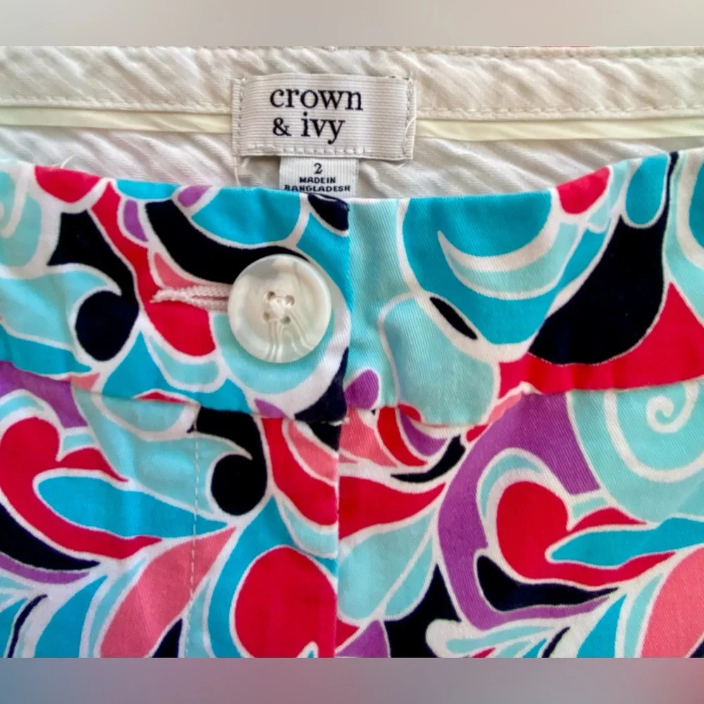 Crown & Ivy, Cotton Blend Chino Shorts, Multicolor Chino Shorts Sz: 2 - Picture 3 of 6
